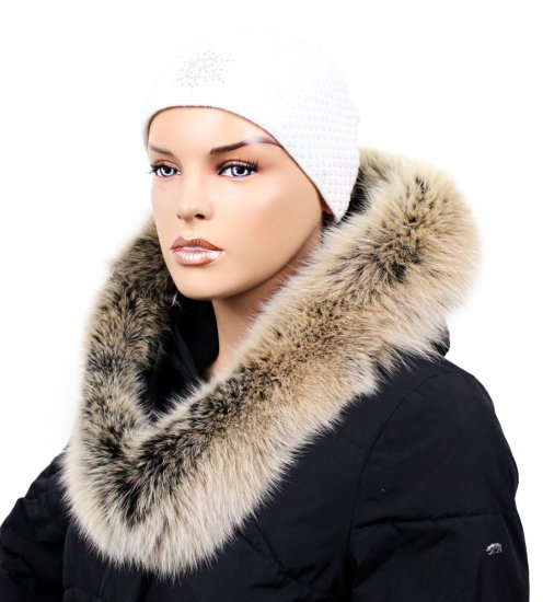 Kožešinový lem na kapuci - límec liška snowtop černo - béžová L 18/29 (95 cm)
