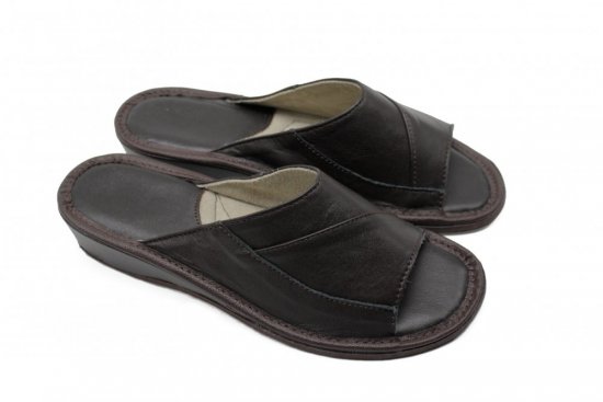 Dámske kožené papuče Romy tm. hnedé - veľkosť: 41