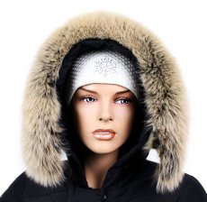 Kožušinový lem na kapucňu - golier líška snowtop čierno - béžová L 18/33 (60 cm) 1