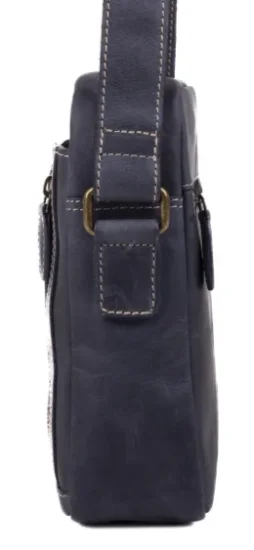 Pánská kožená taška přes rameno 23322 hnědá-modrá - boční pohled