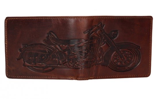Pánská kožená peněženka 26535 motorka - hnědá 3
