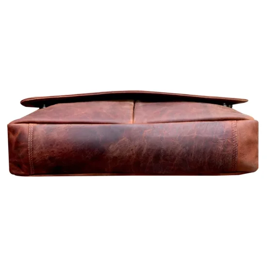 Kožená taška přes rameno UNI George hnědá melír - spodní část tašky