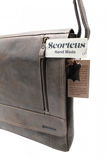 Pánska kožená taška cez rameno Scorteus 143651 hnedá - melír pohľad z boku