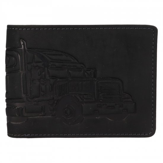 Pánská kožená peněženka 219173 kamion - černá - pohled zepředu