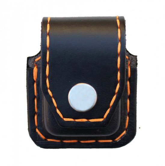Kožené puzdro na ZIPPO zapaľovač PZ01 čierne (oranžové prošití)