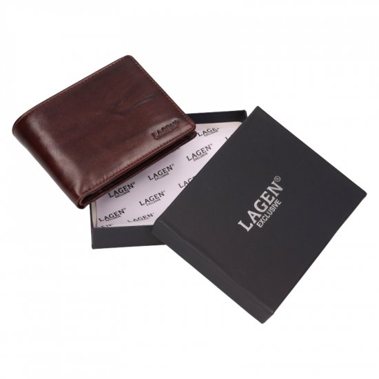 Pánská kožená peněženka LG-22111 tm. hnědá - balení