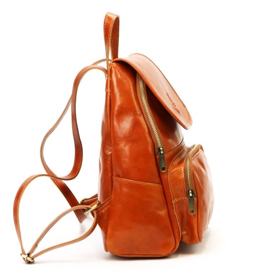 Kožený batoh Jordan camel - boční část