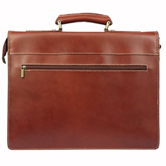 Kožená aktovka Pepe hnědá - zadní zipová kapsa
