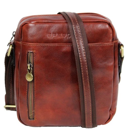 Pánská kožená taška přes rameno Sagvan hnědá - přední strana s popruhem