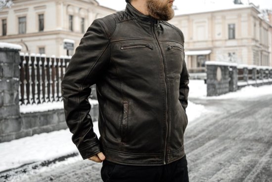 Pánská kožená bunda DNR 52554 černo-hnědá - na postavě 1