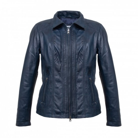 Dámská kožená bunda Emma Long modrá - velikost: M