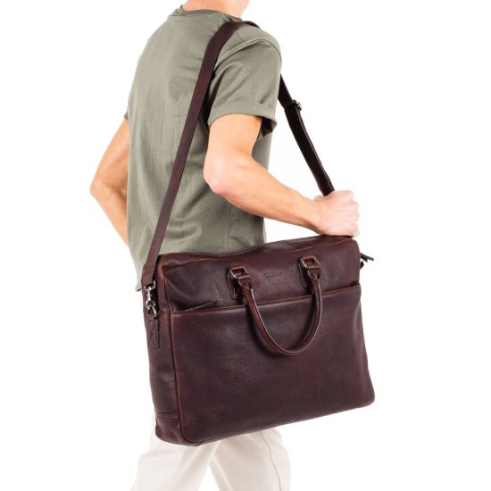 Kožená taška na notebook UNI Burkely Maxbag hnědá 9
