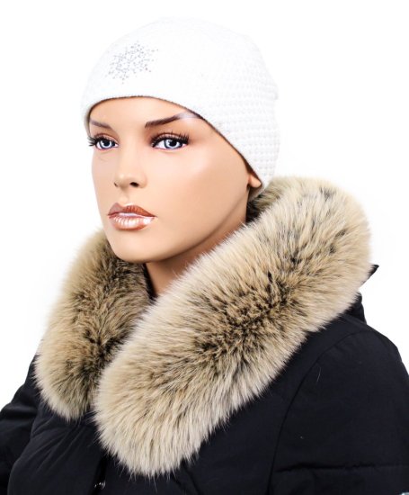 Kožešinový lem na kapuci - límec liška snowtop černo - béžová L 18/32 (65 cm)