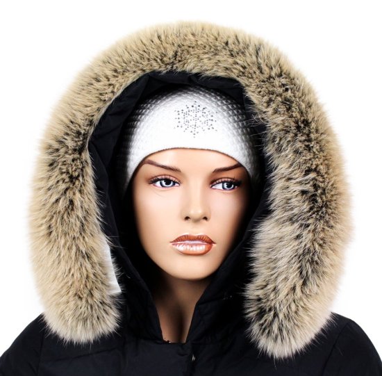 Kožešinový lem na kapuci - límec liška snowtop černo - béžová L 18/32 (65 cm) 2