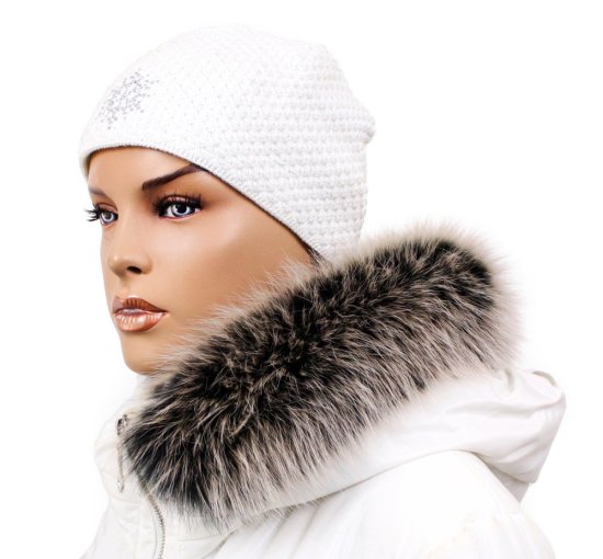 Kožešinový lem na kapuci - límec liška snowtop černo - béžová L 18/8 (51 cm)