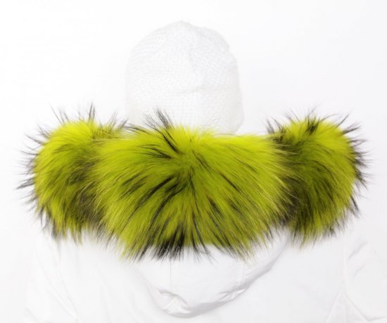 Kožušinový lem na kapucňu - golier medvedíkovec M 161/4 (57 cm) zelený neon