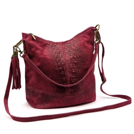 Dámska kožená kabelka Linda bordo - predná strana s popruhom 