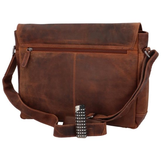 Kožená taška přes rameno UNI Falco hnědá - zadní zipová kapsa