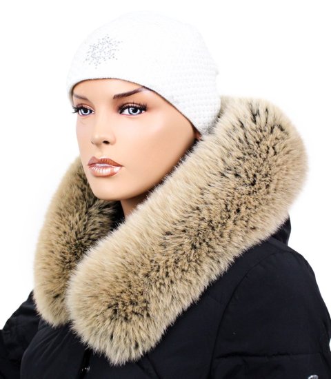 Kožešinový lem na kapuci - límec liška snowtop černo - béžová L 18/31 (75 cm)