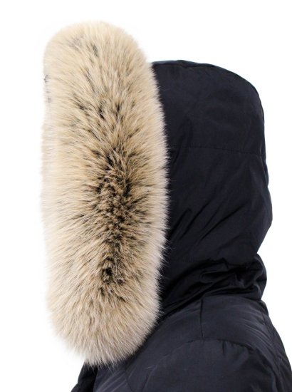 Kožešinový lem na kapuci - límec liška snowtop černo - béžová L 18/32 (65 cm) 1