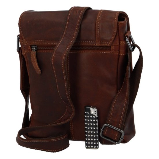 Pánská kožená taška přes rameno Gion hnědá melír - zadní zipová kapsa