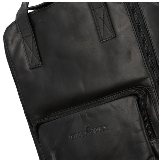Kožený batoh UNISEX Jarin černý - čelní zipová kapsička