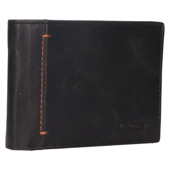 Pánská kožená peněženka 212519 černá - přední strana z boku Pánská kožená peněženka 212519 černá - přední strana z boku